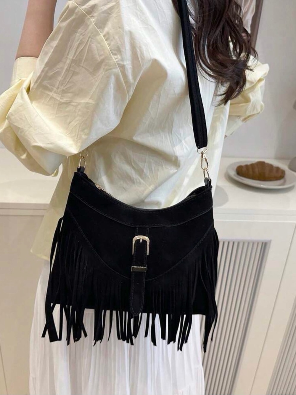 SHEIN black fringe crossbody bag